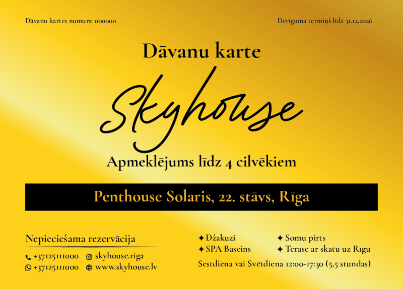 Skyhouse Penthouse gift card for 2-4 persons 140 EUR